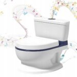 This interactive potty toilet features melodies to make potty training fun and engaging for children. Designed to encourage learning, it offers a comfortable seating experience and supports children in their transition to using the toilet.