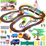 Un juego de trenes eléctricos con una locomotora con vagones desmontables y una pista de carreras de 700 cm de largo, perfecto para crear emocionantes aventuras ferroviarias.