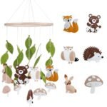 This charming mobile features adorable forest animal designs made from soft felt, perfect for soothing babies to sleep.