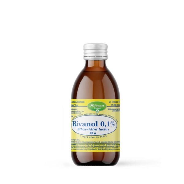 Rivanol 0.1% (Packaging: 90 g) is a medicinal product in liquid form with antibacterial properties.