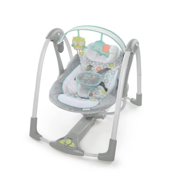 Ingenuity Hugs & Hoots Folding & Portable Baby Swing for soothing comfort and delightful entertainment for your little one.