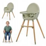 The KINDERKRAFT Wooden Feeding Chair 2in1 Armchair FINI 2 in green is a versatile seating solution that transitions from a high chair to a regular chair. Designed for comfort and safety, it features a sturdy wooden construction and is suitable for children from 6 months to 5 years.
