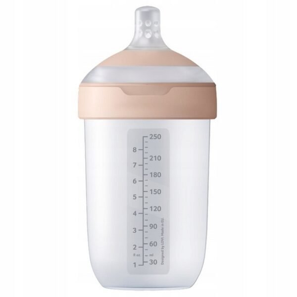 The LOVI Anti-Colic Feeding Bottle Mammafeel 250ml is designed for infants aged 3 months and older. It features an ergonomic shape for easy handling and includes a special teat that mimics natural breastfeeding, promoting a smooth transition.