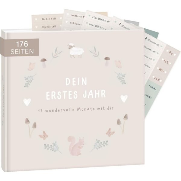 mintkind® Baby Album ‘Mein Erstes Lebensjahr’ – a beautifully designed album to document a baby's first year. It offers plenty of space for photos and special memories, helping parents capture each milestone of their baby's early life.
