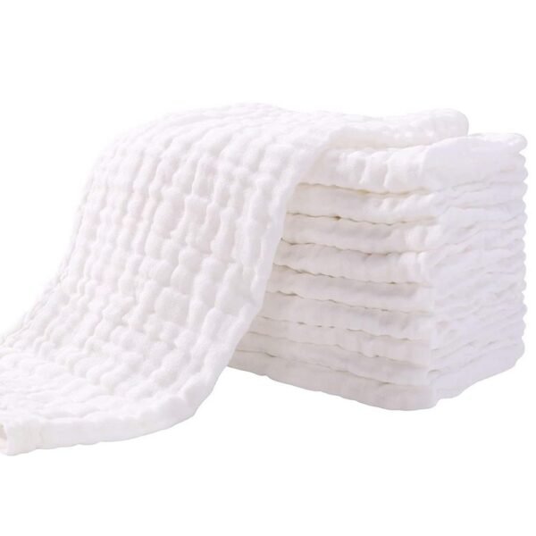 This pack includes 10 cloth nappies, each measuring 25cm x 49cm.
