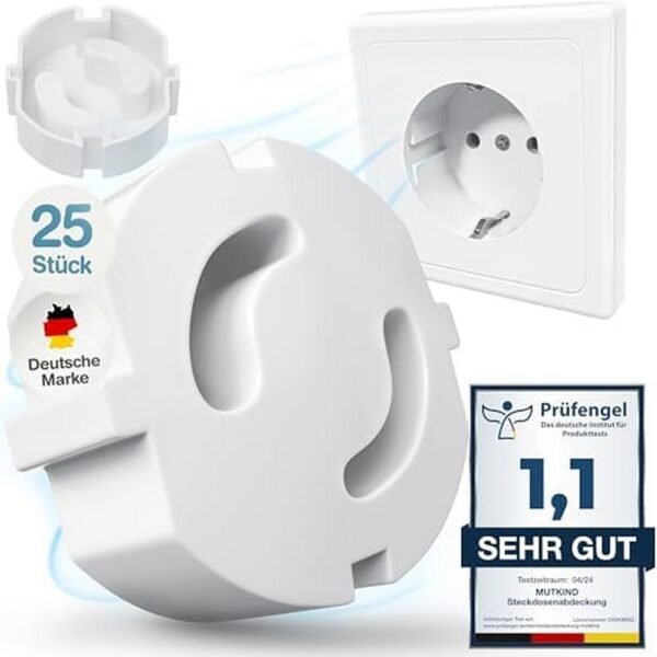 MUTKIND® Socket Child Lock, Safe Socket Covers with Twist Mechanism, Easy to Install with Tesa Adhesive, Ideal for Protecting Young Children from Electrical Hazards.