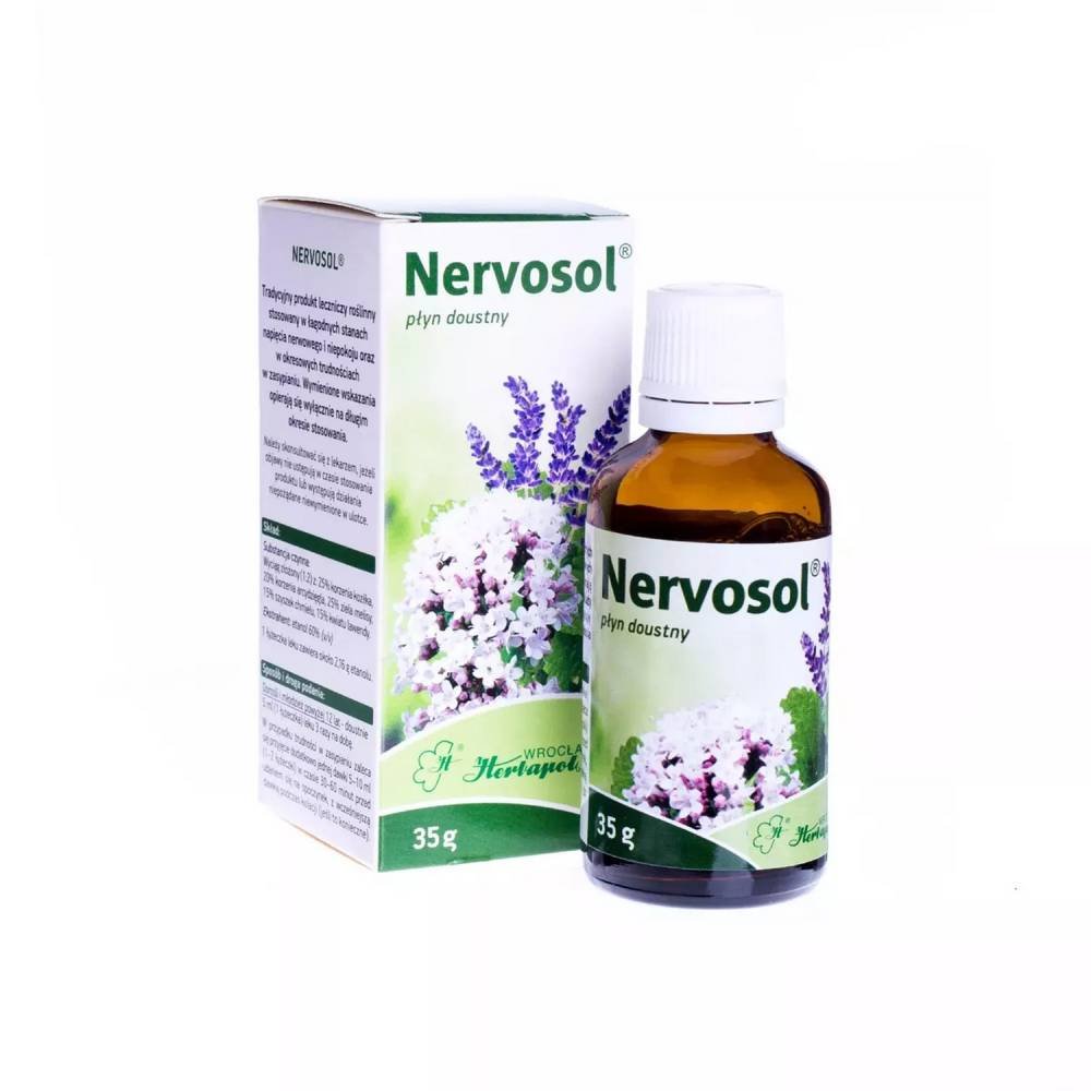 nervosol plyn doustny 35 g Нервосол – лекарство, используемое при легких состояниях нервного напряжения и беспокойства, а также при периодических трудностях с засыпанием.