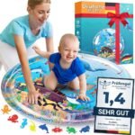 This extra-large water mat is designed for babies, featuring colorful floating toys to stimulate sensory play.