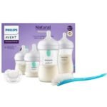 The Philips Avent Anti-Colic Teat Bottle Starter Kit Natural Response includes a set of anti-colic bottles and Natural Response teats, specifically designed to reduce feeding issues like colic and gas. The Natural Response teats mimic the breast for easy transition, while the anti-colic valve reduces air intake, helping to prevent digestive discomfort in infants.