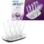 This drying rack is designed for efficiently air-drying bottles, nipples, and other baby accessories.