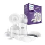 This gift set includes a manual breast pump designed for comfortable and efficient milk expression.