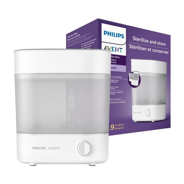 This electric bottle steriliser quickly and effectively kills 99.9% of bacteria.