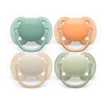 The Philips AVENT Ultra Soft Dummy - Pack of 4 features a flexible, soft silicone nipple that adapts to your baby's mouth for comfort. Designed to be lightweight and gentle on the skin, these dummies are BPA-free and easy to clean, making them perfect for everyday use.