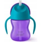 The Philips Avent Water Bottle with Bent Straw is designed for children aged 9 months and older. This 200 ml bottle features a unique bent straw that allows easy sipping from any angle, making it ideal for toddlers. The straw is also spill-proof, ensuring a mess-free drinking experience while promoting independence in self-feeding.