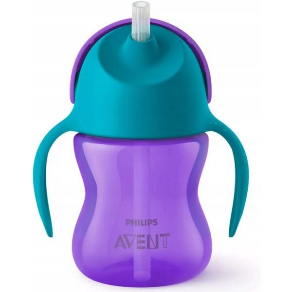 The Philips Avent Water Bottle with Bent Straw is designed for children aged 9 months and older. This 200 ml bottle features a unique bent straw that allows easy sipping from any angle, making it ideal for toddlers. The straw is also spill-proof, ensuring a mess-free drinking experience while promoting independence in self-feeding.