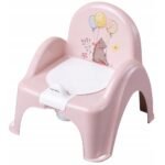 An interactive potty equipped with a music box and flap, providing a fun learning experience for children. Designed to encourage potty training with engaging sounds and sturdy construction.