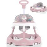 This multifunctional walker includes a play set and a soft floor mat, designed to enhance the walking experience for infants.