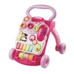 This interactive play and walker toy features engaging sounds and lights to stimulate a baby's senses.