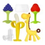 Set of six silicone banana-shaped teethers designed for training and massage, perfect for soothing sore gums. Safe and fun for babies.