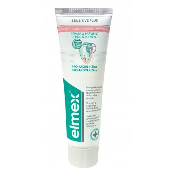 Elmex Sensitive Plus Repair & Prevent Toothpaste (75ml) is specially formulated to help protect sensitive teeth. It contains an active ingredient that helps to repair and strengthen enamel while preventing further sensitivity. The toothpaste also provides protection against cavities and gum problems.