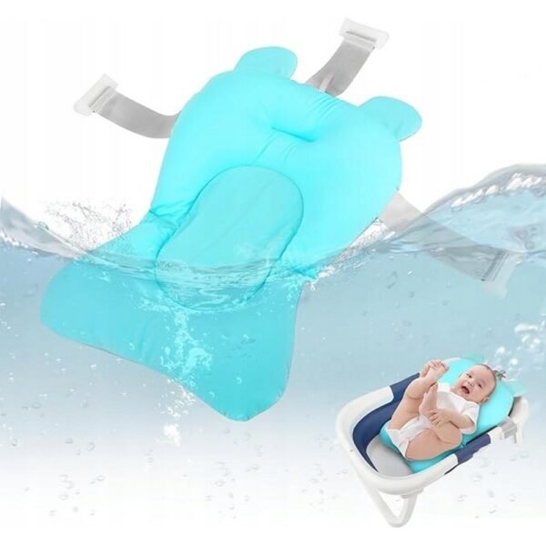 Soft and supportive bath cushion designed to cradle babies comfortably during bath time, preventing slipping and providing gentle support. Suitable for newborns and infants.