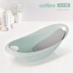 Functional baby bathtub featuring a spacious design with a built-in large rubber valve soap holder, ensuring easy access to soap and preventing clutter. Ideal for comfortable and convenient bathing.