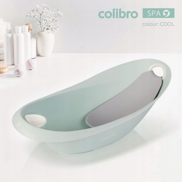 Functional baby bathtub featuring a spacious design with a built-in large rubber valve soap holder, ensuring easy access to soap and preventing clutter. Ideal for comfortable and convenient bathing.