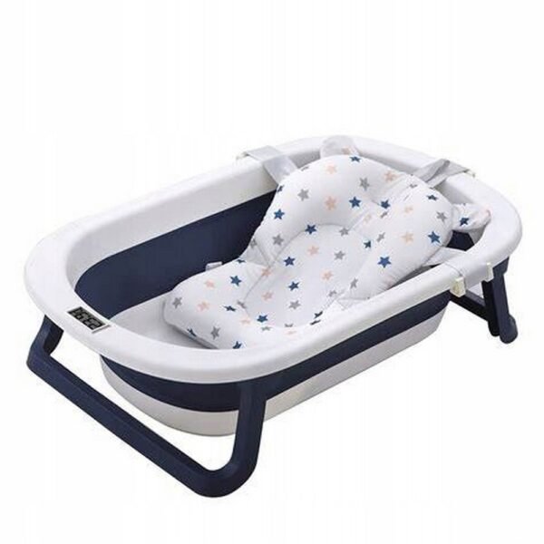 A convenient folding bathtub made of silicone for babies, featuring an integrated LCD thermometer for safe temperature monitoring during bath time.
