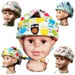 This protective helmet is designed for infants learning to walk and crawl, offering cushioning against falls with a lightweight and comfortable fit.