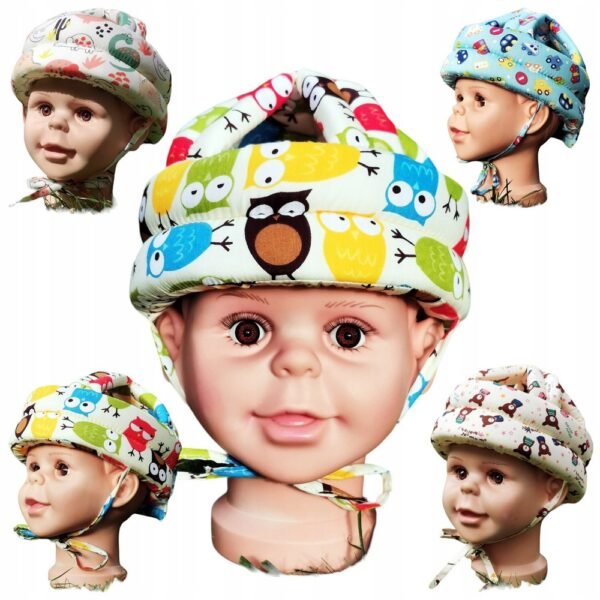 This protective helmet is designed for infants learning to walk and crawl, offering cushioning against falls with a lightweight and comfortable fit.