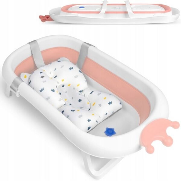 A comfortable and supportive foldable silicone pillow designed for use in baby tubs, ensuring a safe and cozy bathing experience for infants.