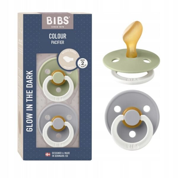 Set of two anatomical rubber pacifiers designed for babies 6 months and older, promoting natural oral development. Eco-friendly and safe for sensitive skin.