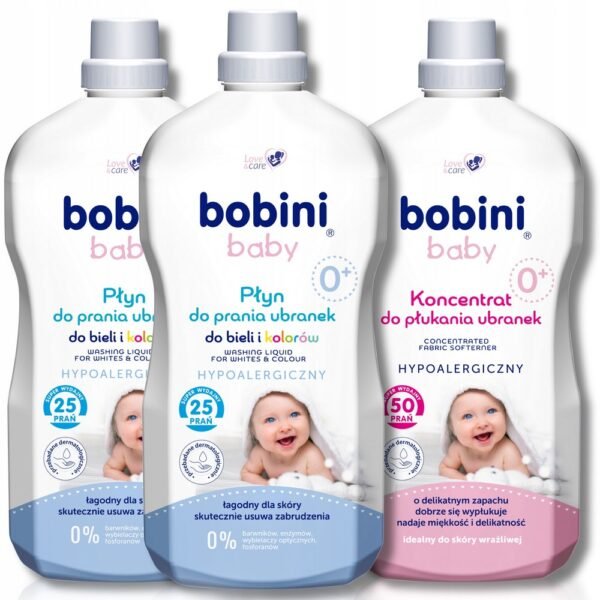 Bobini Laundry Liquid for Rinsing Fabrics for Children, 5.4L (50 washes + 50 rinses), specially formulated to provide gentle care for children's clothes while leaving them soft, fresh, and free of allergens. Ideal for sensitive skin.