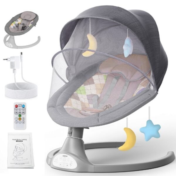 This electric bouncer swing combines gentle swinging motion with the convenience of remote control operation, allowing parents to adjust settings effortlessly. Designed for comfort and security, it provides a soothing space for your baby to relax and play.