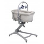 Versatile 5-in-1 solution for infants, serving as a cot, bouncer, high chair, and more, suitable from 0 to 36 months. Designed for comfort and convenience, it includes adjustable height settings and is easy to move around.