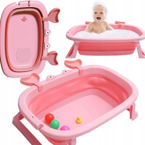 A lightweight and portable foldable bathtub made from silicone, designed for children. Ideal for travel, it offers easy storage and is made from durable, child-safe materials.