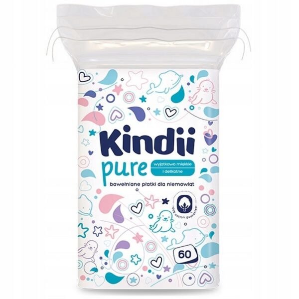 CLEANIC Kindii Cosmetic Flakes for Babies, 60 pcs, soft and gentle wipes designed for sensitive baby skin. Ideal for cleaning and caring for your baby’s skin during daily routines.