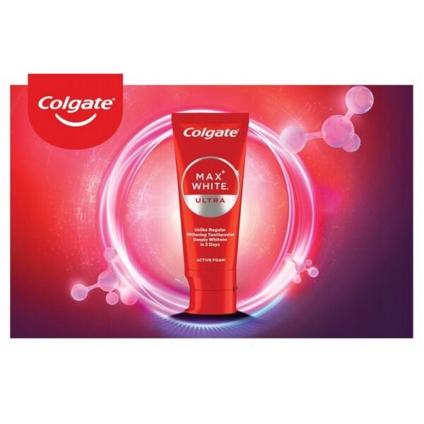 Colgate Max White Ultra Whitening Toothpaste Set (2 x 50 ml) is designed to whiten teeth and remove surface stains for a brighter smile. Its advanced formula contains micro-polishing crystals that help to gently scrub away stains while protecting enamel.