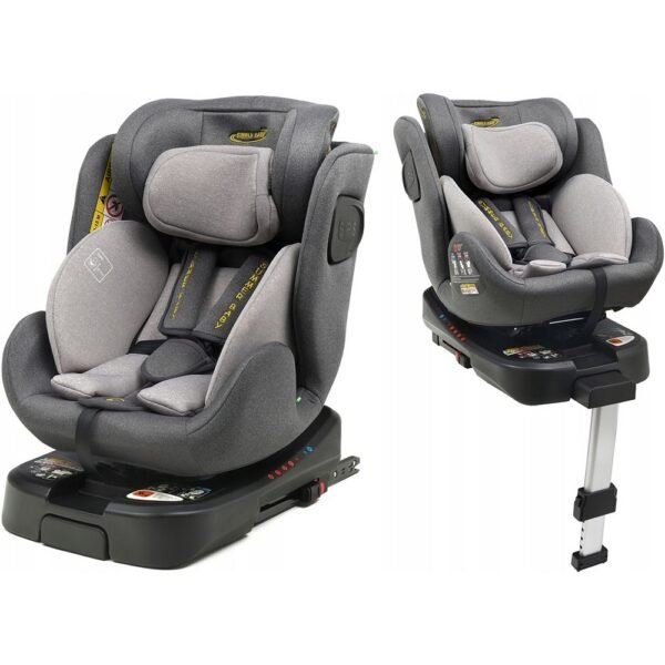 The COMO car seat supports children from 40 to 150 cm, offering 360° rotation for ease of use and ISOFIX installation with an i-Size support leg for extra stability. This versatile seat grows with your child and ensures safety and comfort at every stage.