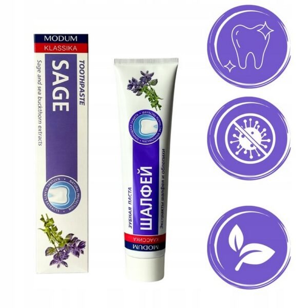Fluoride-Free Toothpaste with Sage and Sea-Buckthorn (150g) is a natural toothpaste that helps clean teeth, freshen breath, and promote gum health. It combines the soothing properties of sage and the vitamin-rich benefits of sea-buckthorn, without fluoride.