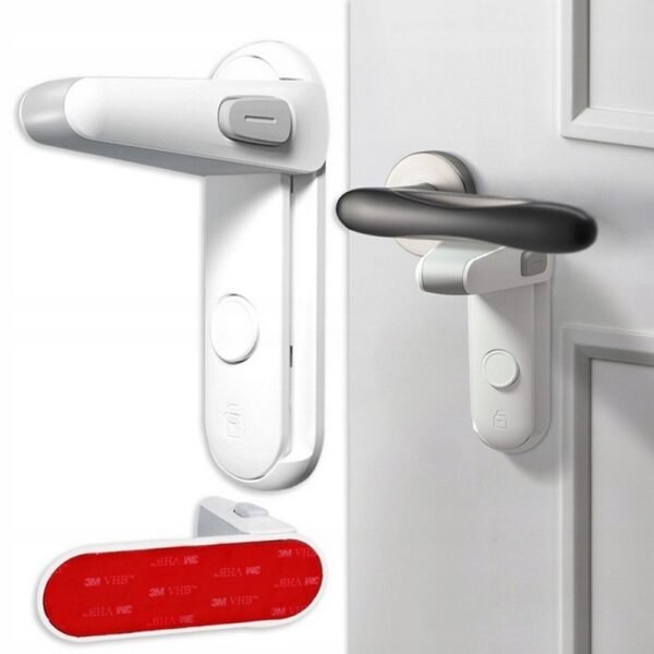 Universal handle lock for securing doors, windows, and drawers, designed for child safety with easy, keyless operation. Simple to install and use.