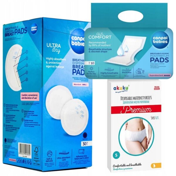 Hospital Set for Mom Postpartum Set - Panties S Sanitary Pads – Complete postpartum hospital set including soft, comfortable panties (size S) and absorbent sanitary pads, designed for use after childbirth for maximum comfort and hygiene.