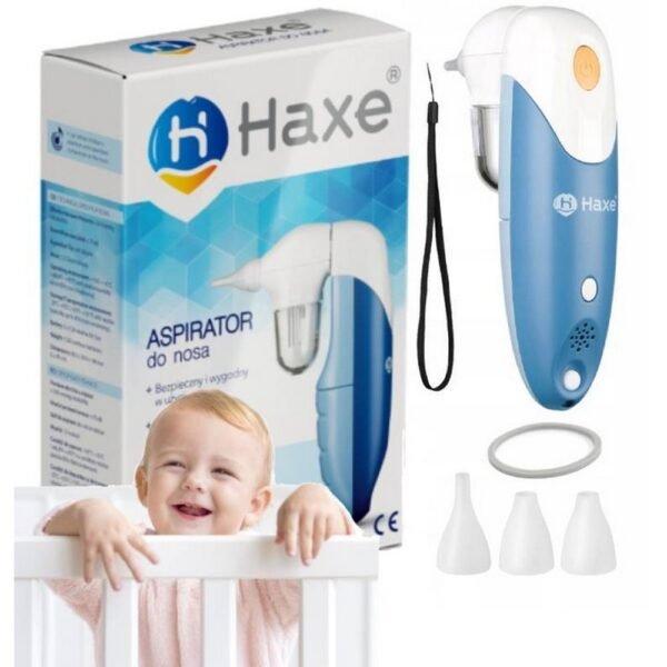 Nose Aspirator Electric Runny Haxe is an electric nasal aspirator designed for effective clearing of nasal passages in both children and adults. It features a convenient design and operates on batteries, ensuring painless mucus removal.