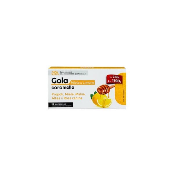 Sore throat and discomfort -PALADIN PHARMA SANAVITA GOLA caramelle Miele Limone,