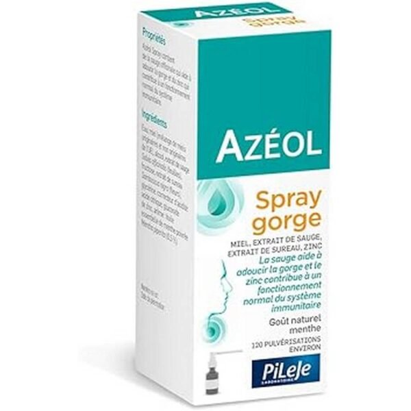 Azeol spray is a food supplement based on honey, sage extract, sureua extract and zinc. Natural flavor: mint essential oil.