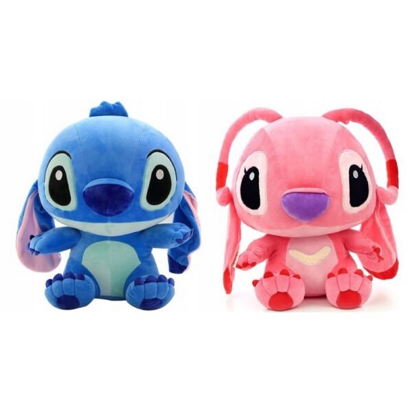 2 x Stitch Mascot Plush – a set featuring the beloved Stitch and Angela characters, each measuring 25 cm. These cuddly toys are soft and perfect for fans of the characters or as a fun gift.