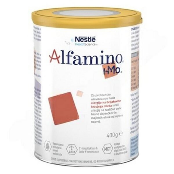 Alfamino HMO Powder for Solution 1x400g, hypoallergenic infant formula with Human Milk Oligosaccharides (HMO), supports the nutritional needs of babies with allergies.
