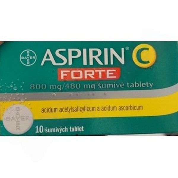 Aspirin C Forte 800mg/480mg Effervescent Tablets 10, helps relieve pain and reduce fever, with added vitamin C to support the immune system.