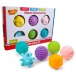 The Sensory Balls Educational Soft Teething Set includes 6 colorful, soft balls designed for babies. Each ball has different textures, perfect for sensory exploration, and helps soothe teething discomfort while promoting motor skills development.