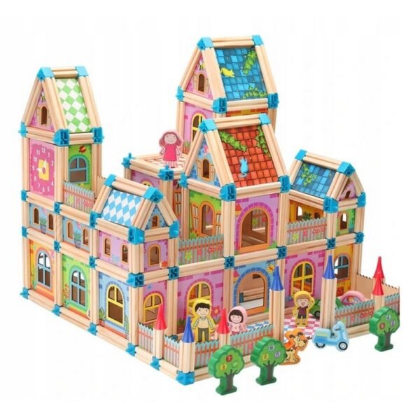 A large set of building blocks designed for creating houses and structures, promoting creativity, spatial awareness, and problem-solving skills.